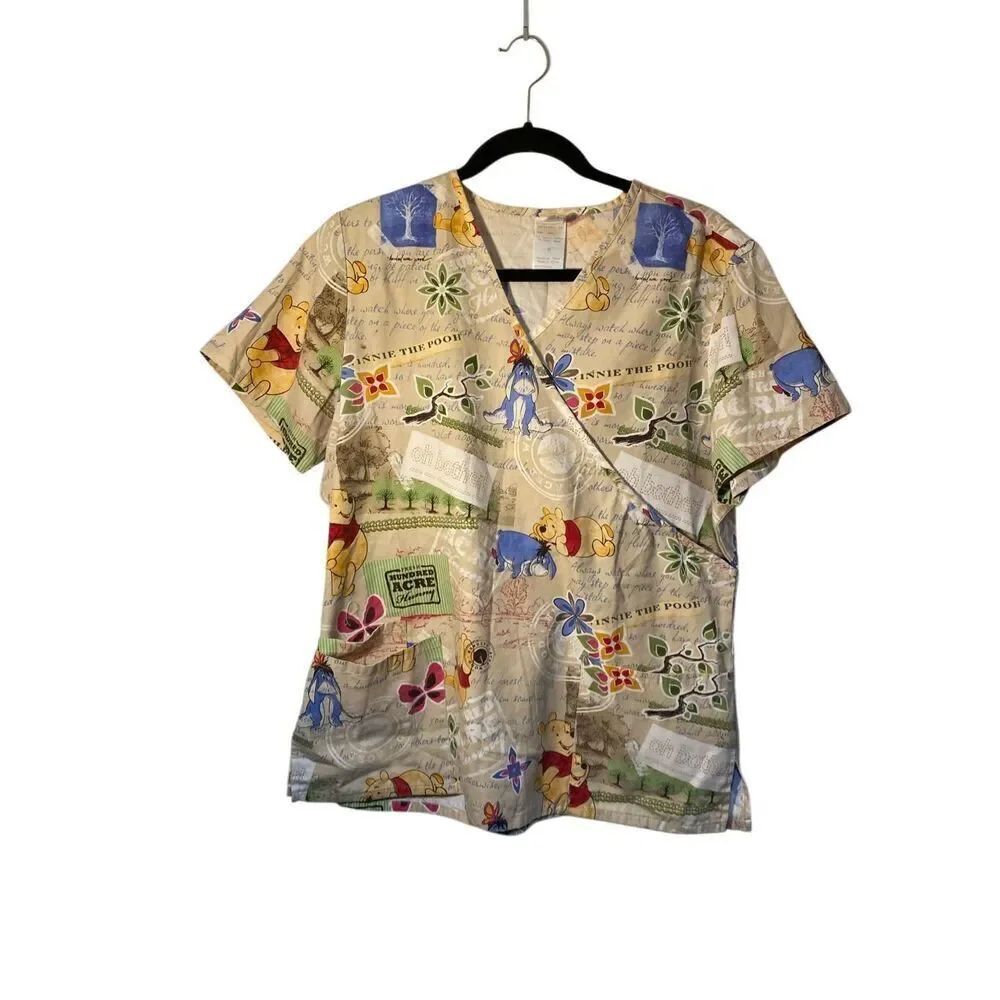 Disney Pooh and Eeyore women’s tanned floral nursing scrub m